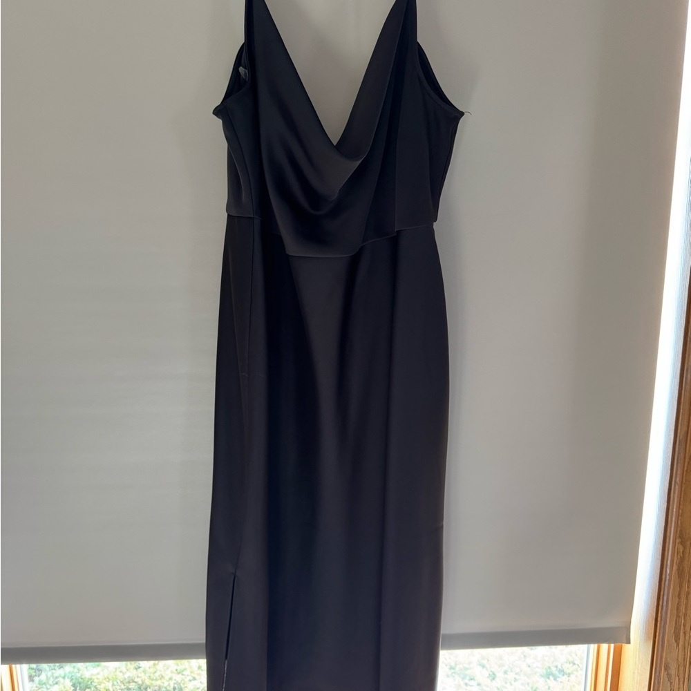 Black satin midi dress